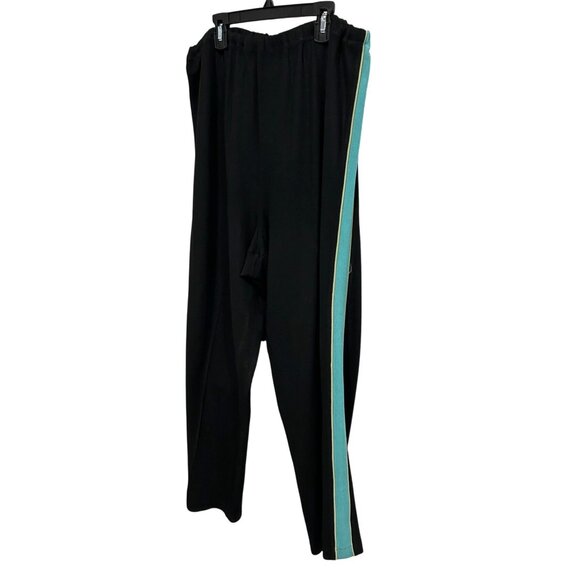 Coldwater Creek Black Track Pants TealYellow Side Stripes Elastic Waist Sz 1X - Picture 3 of 9